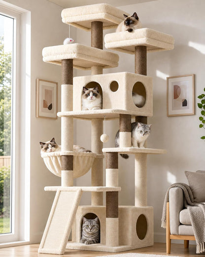 Heavy Duty Cat Tree, 73In Tall Cat Tower, F73C, Beige