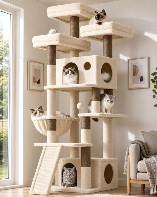 Heavy Duty Cat Tree, 73In Tall Cat Tower, F73C, Beige