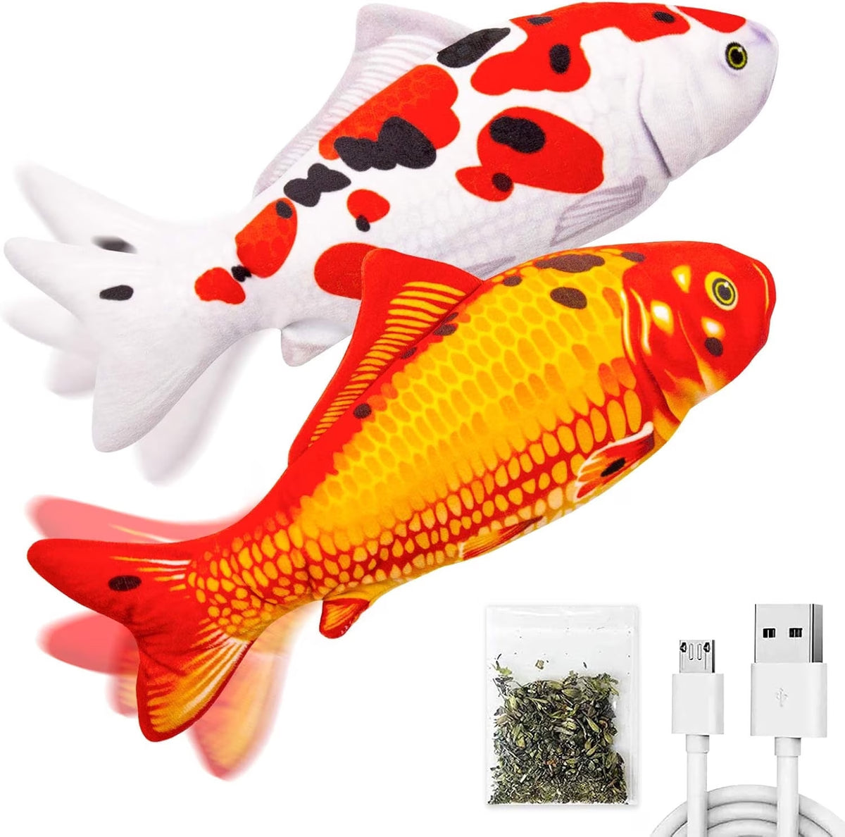 2 Pack 11" Interactive Fish Cat Toys Flopping Fish with Silvervine and Catnip Moving Cat Kicker Cat Toys for Indoor Cats Puppy Play Chase Exercise Activity
