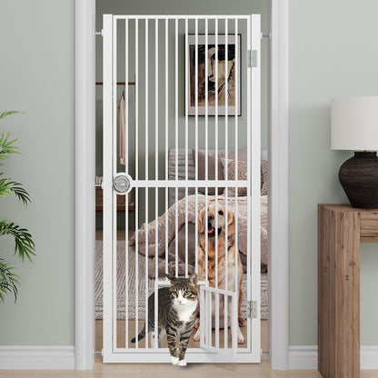 Dog Door with Cat Door, 61" Tall Cat Gate for Doorway Pet Gates No Drilling