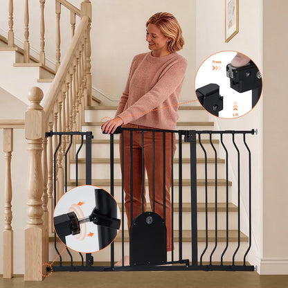 Pet Gate with Cat Door, 29.5"-43.7" Wide Dog Gate for Stairs & Doorways, Pressure Mounted, Black