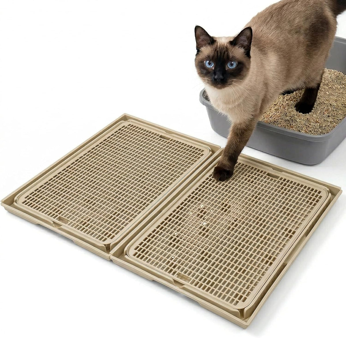2-Pack Connectable Cat Litter Trapping Mats for Litter Box