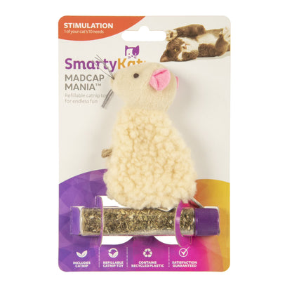 (4 Pack)  Madcap Mania Mouse, Soft Plush Catnip Cat Toy with String Tail, with Pure & Potent Catnip, Refillable & Durable