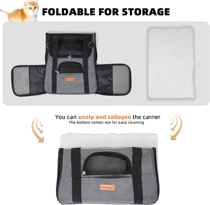 Cat Carrier, Dog Carrier, Cat Bag Carrier, Cat Travel Carrier, Soft-Sided and Scratch-Proof Mesh Cat Bag Pet Carriers, Travel Puppy Carry, Pet Home (Grey)