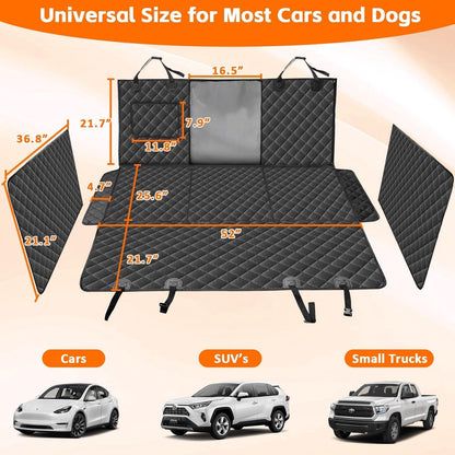 Back Seat Extender for Dogs, 68" X 52" Hard Bottom Waterproof Cover, Black