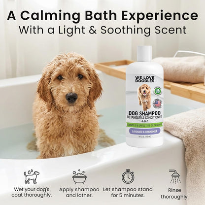 Dog Shampoo, Conditioner & Detangler, Hypoallergenic Tearless Lavender 16OZ