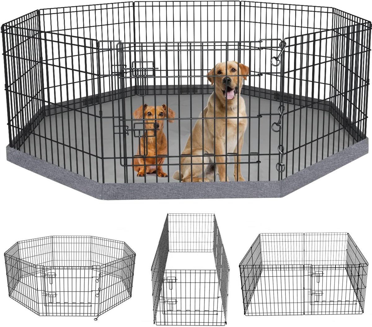 Foldable Metal Dog Exercise Pen/Pet Puppy Playpen Kennels Yard Fence Indoor/Outdoor 8 Panel 24" W X 24" H with Bottom Pad (With Bottom Pad, 8 Panels 24" H)