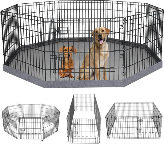 Foldable Metal Dog Exercise Pen/Pet Puppy Playpen Kennels Yard Fence Indoor/Outdoor 8 Panel 24" W X 24" H with Bottom Pad (With Bottom Pad, 8 Panels 24" H)