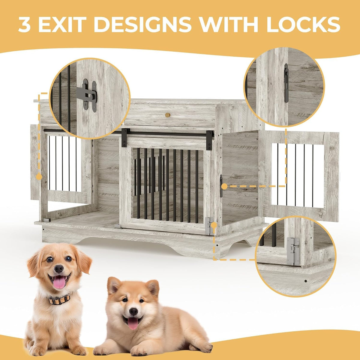 Dog Crate Furniture 2 Dogs, 47" Double Dog Kennel with Removable Divider