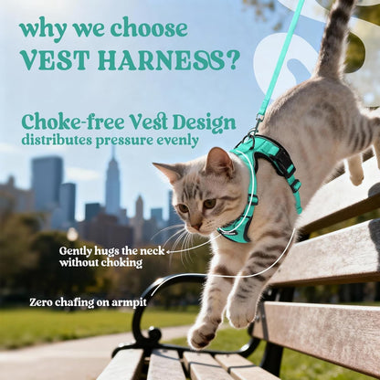 Cat Harness and Leash for Walking, Escape Proof Soft Adjustable Vest Harnesses for Cats, Easy Control Breathable Reflective Strips Jacket, Green
