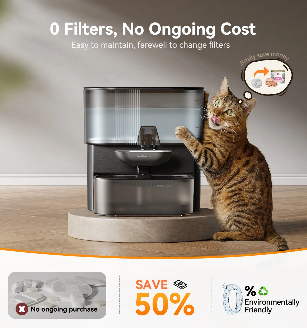 Smart Pet Water Fountain No Filter Needed, 3.5L/118Oz Wireless Cat Water Fountain with Stainless Steel Bowl,Rechargeable Automatic Water Dispenser for Cats and Kitten, Black