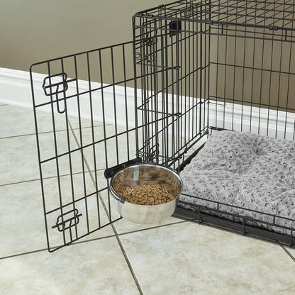 Snap'Y Fit Stainless Steel Food or Water Bowl, Holds 1 Quart, Mounts to Wire Crates, No-Tip Design, Rust-Resistant, for Dogs and Cats
