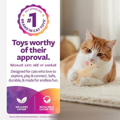 (4 Pack)  Madcap Mania Mouse, Soft Plush Catnip Cat Toy with String Tail, with Pure & Potent Catnip, Refillable & Durable