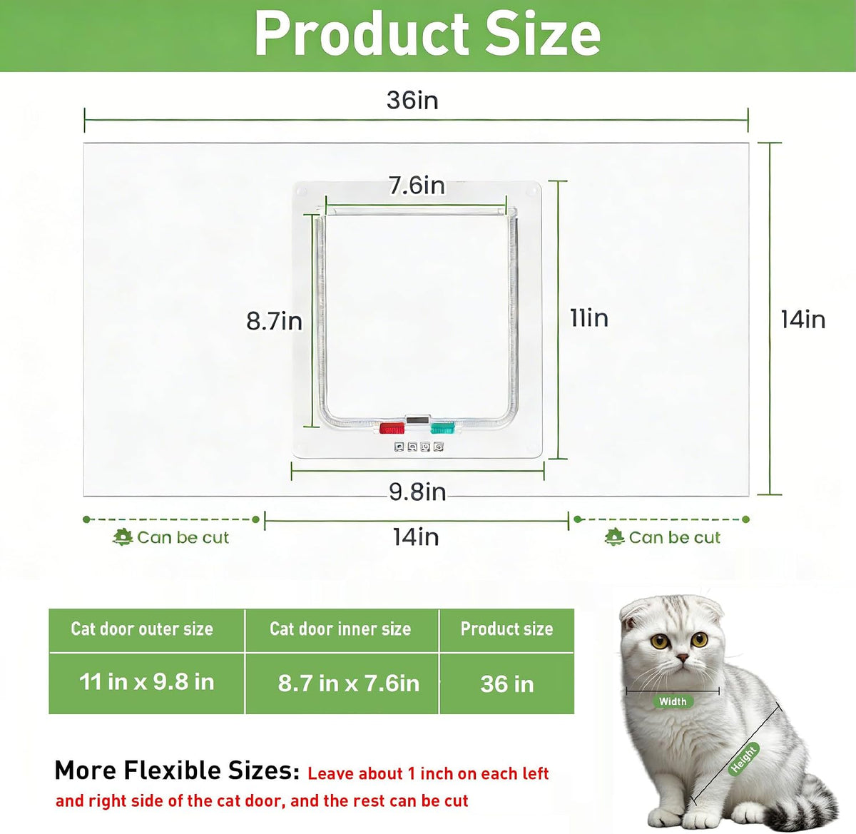 Cat Door for Window, Fits 26"-36" Width Window, with 4 Locking Modes, Clear