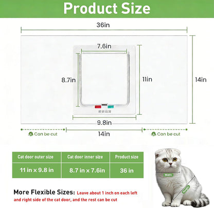 Cat Door for Window, Fits 26"-36" Width Window, with 4 Locking Modes, Clear