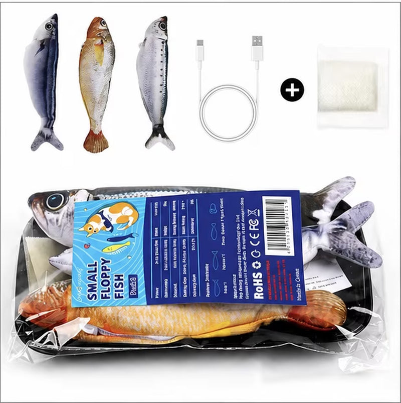 Risehigh Interactive Cat Toys for Indoor 3 Pcs Kitten Toys Bite-Sized Realistic Flopping Fish with Tap-Activated 3 Flapping Modes 7.1 Inch Rechargeable