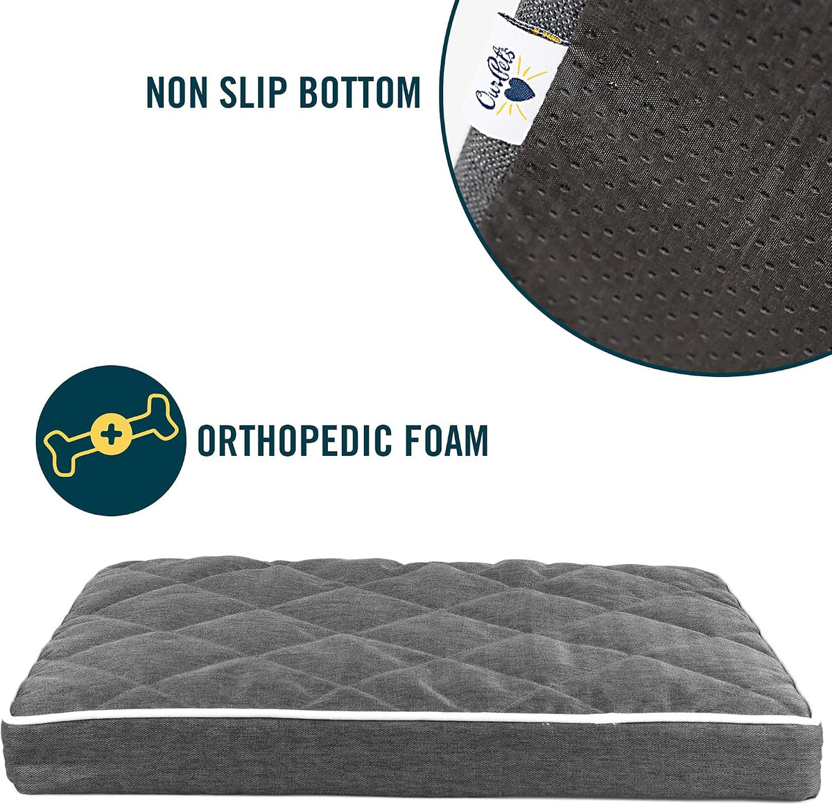 Quilted 3” Memory Foam Dog Mat, Dog Bed & Crate Mat (Soft & Versatile Washable Dog Bed Cover, Perfect Dog Crate Mat & Calming Dog Bed) Nonslip XXL Dog Bed Measures 30" X 48" X 3”