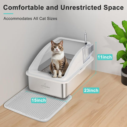 Stainless Steel Litter Box | XL Enclosed Cat Litter Boxes with Lid