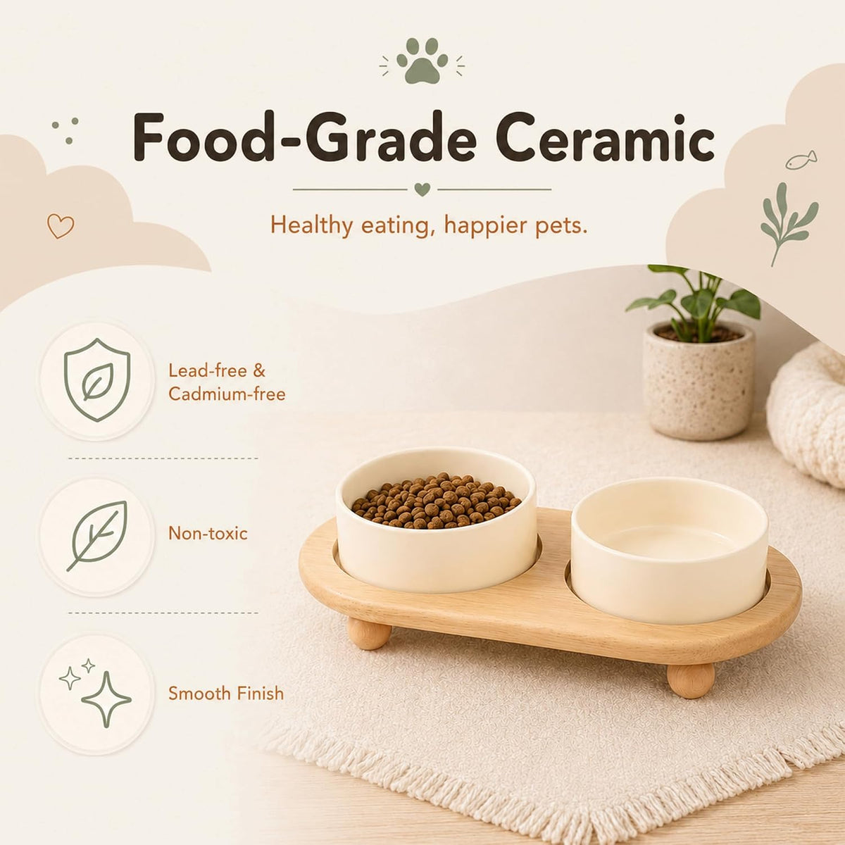 Raised Cat Bowl 5.1” Elevated Ceramic Cat Food and Water Bowl Set