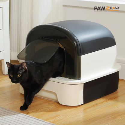 Large Cat Litter Box with Scoop Litter Box with Lid Double-Layer Leak-Proof Litter Box for Cat, Black