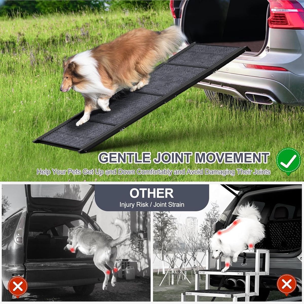 Dog Ramp for Car 63" L × 17" W, Pet Ramp for Truck Foldable