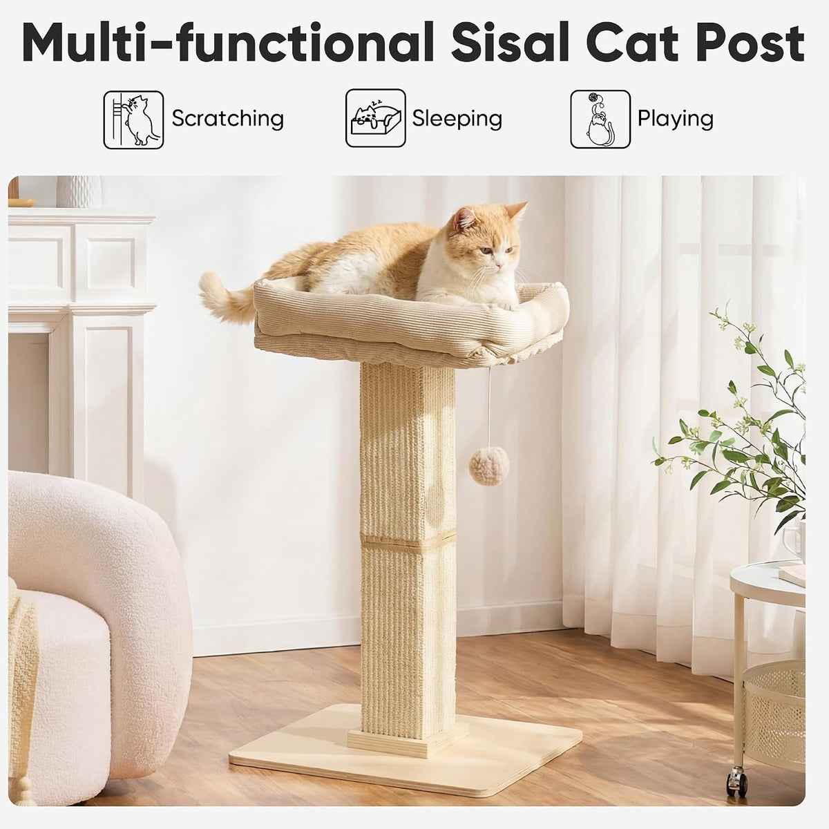 Retro-Style Cat Scratching Post with Perch for Indoor Adult Cats