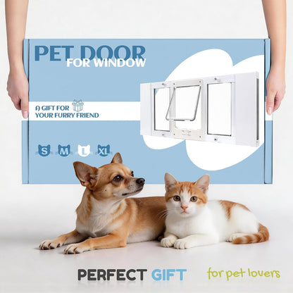 Cat Door for Window & Small Dog, Quick Damage-Free Install, 32"-36" Width Adjustable, All Aluminum Frame, 4-Way Lock, Magnetic Closure Cat Window Door, Extra Window Lock & Sealing Strips (L)