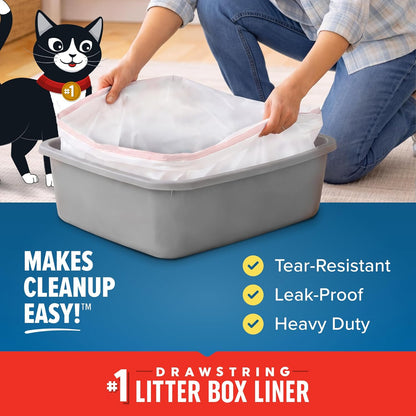 Litter Box Liners: Heavy Duty - Tear & Leak Resistant - Drawstring Close - Jumbo, 5 Count