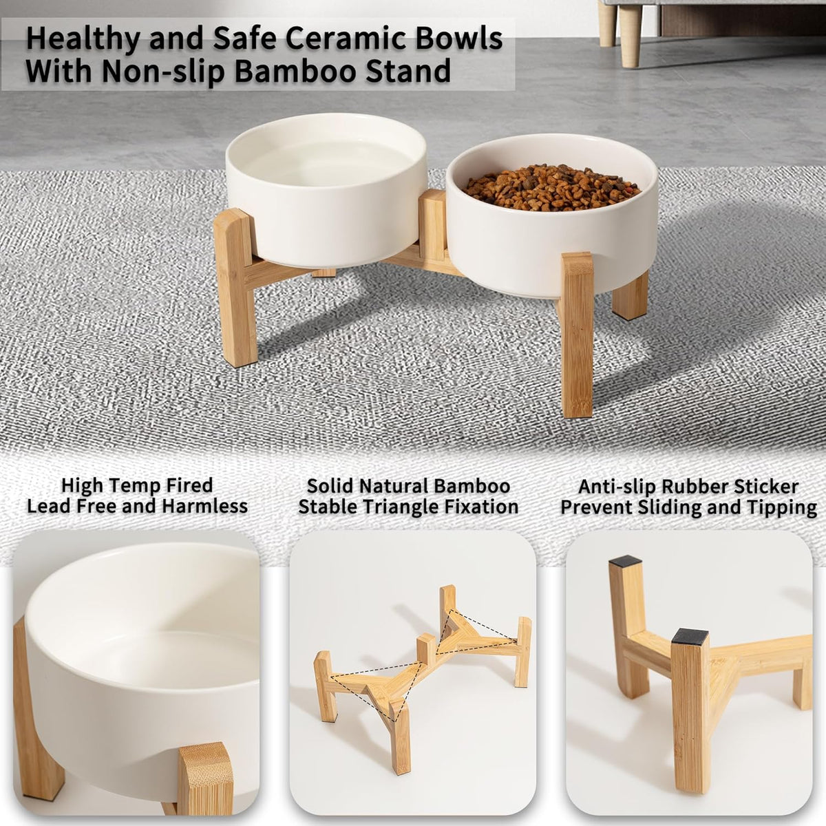 Elevated Ceramic Dog Bowl, 3.6 Cups Dog Food and Water Bowl Set with Stand