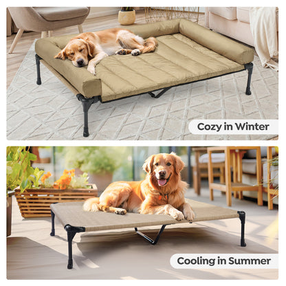 Cooling Elevated Dog Bed + Waterproof Removable Pillow-Top Mat, Xxlarge, Beige Coffee