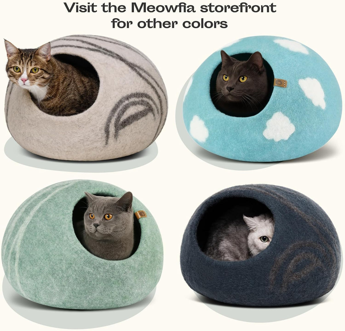 Cat Cave - Merino Wool Bed for Indoor Cats (Cloud Nap Blue, Medium)