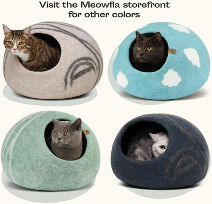 Cat Cave - Merino Wool Bed for Indoor Cats (Cloud Nap Blue, Medium)