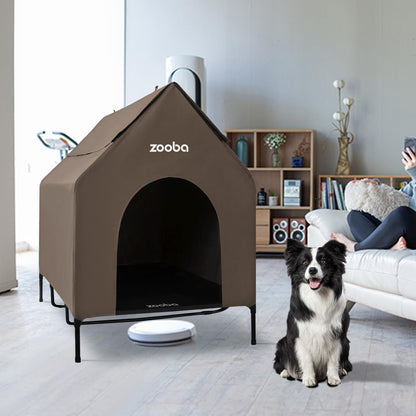48In XL Dog House Outdoor, Elevated Dog Bed with Canopy, Brown