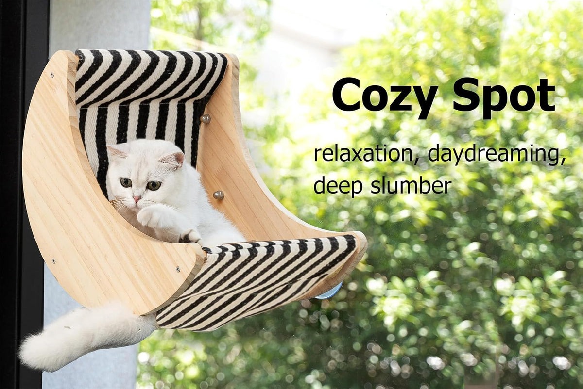 Cat Window Perch, Plywood Moon Bed with 4 Heavy-Duty Suction Cups