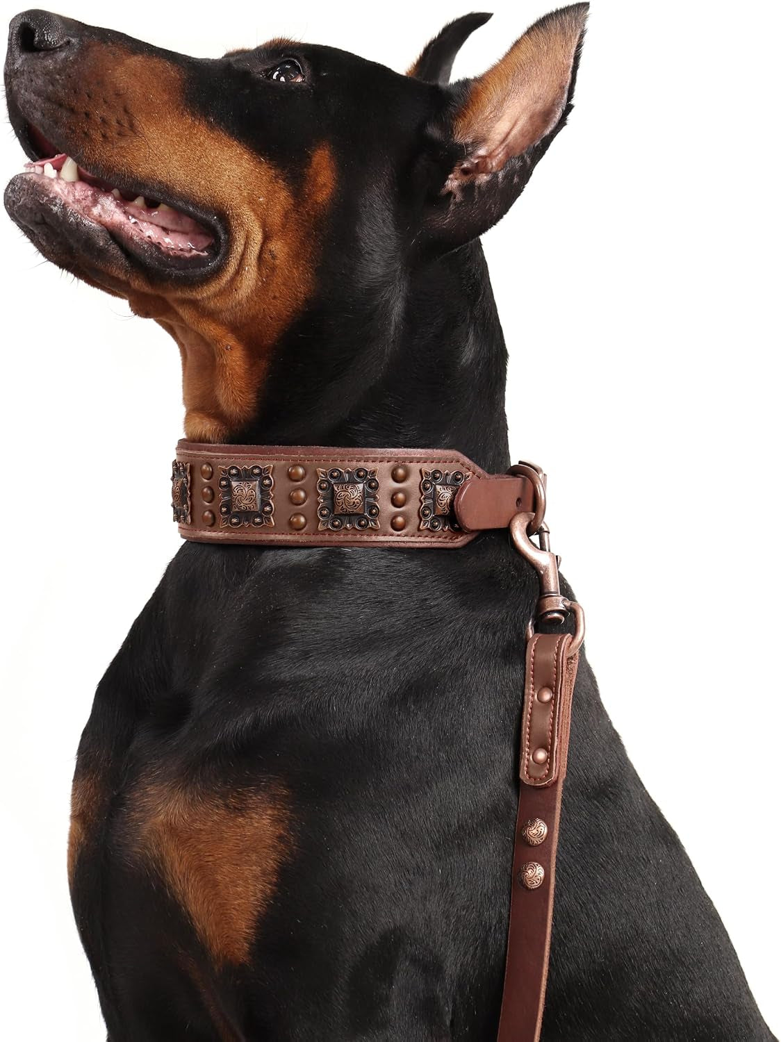 Genuine Leather Dog Collar, 2 Inch Wide, Brown,Neck 16-19"