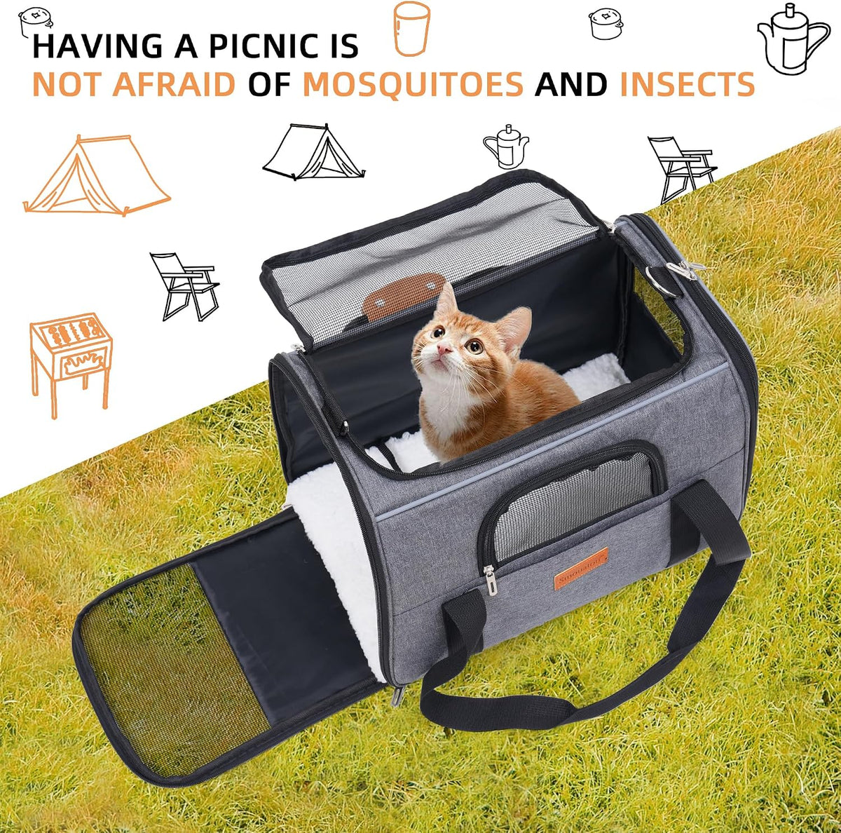 Cat Carrier, Dog Carrier, Cat Bag Carrier, Cat Travel Carrier, Soft-Sided and Scratch-Proof Mesh Cat Bag Pet Carriers, Travel Puppy Carry, Pet Home (Grey)