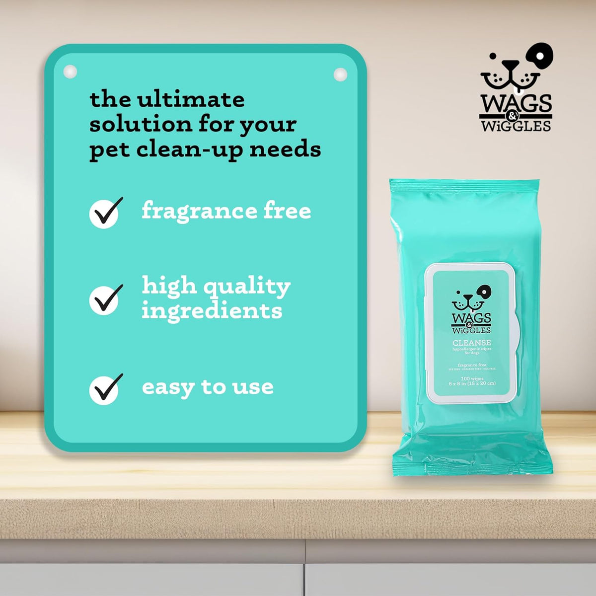 Hypoallergenic Dog Wipes, Fragrance-Free, 100 Count