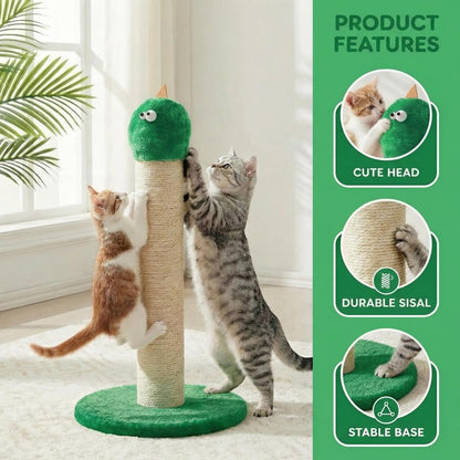 Cat Scratching Post 22'', Scratching Post with Extra Wide 12" Heavy Duty Base for Indoor Kitty, Scratching Post with Natural Sisal & Velvet Fabric for Small, Medium Cat, Green