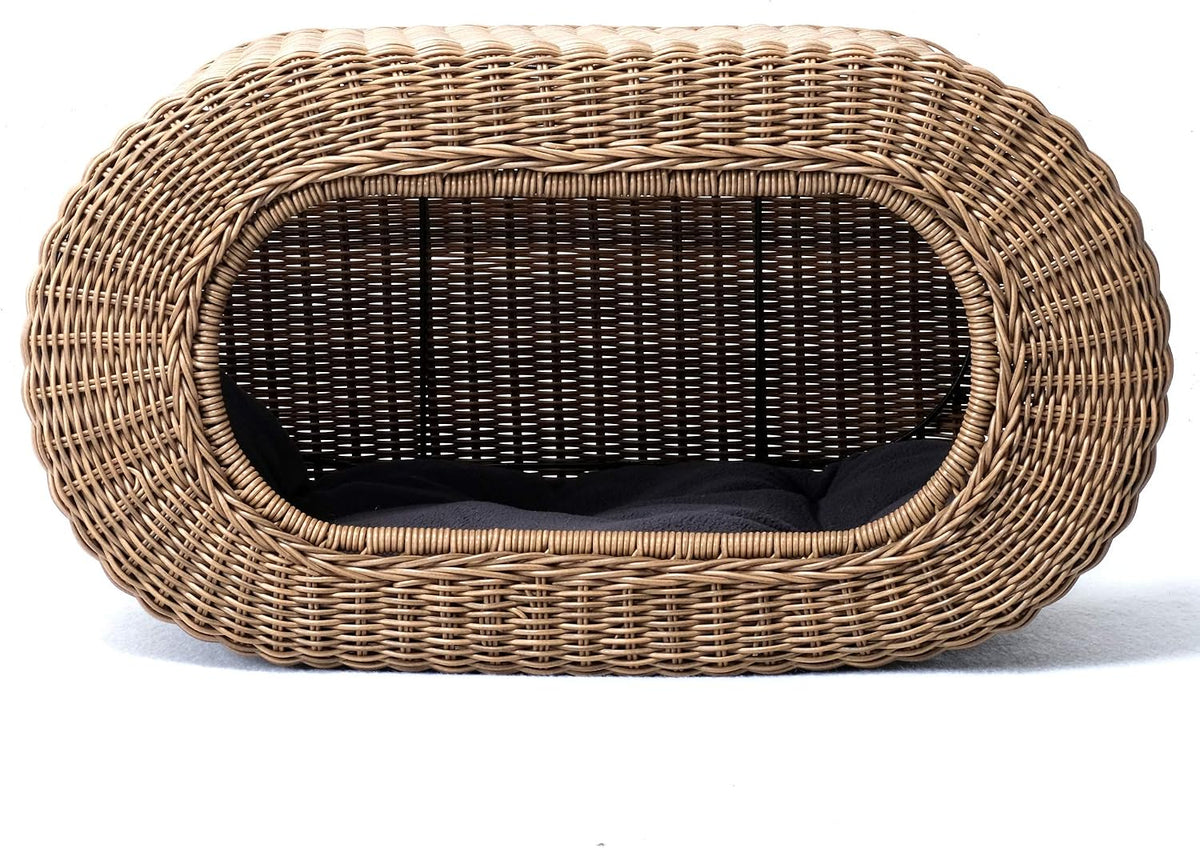 Fun Stackable Wicker Cat Hideaway House - Interactive Play Rattan Cat House for Indoor Cats Kitty, Pet Friendly Top/Side House Entry, Cat Bed Enclosed