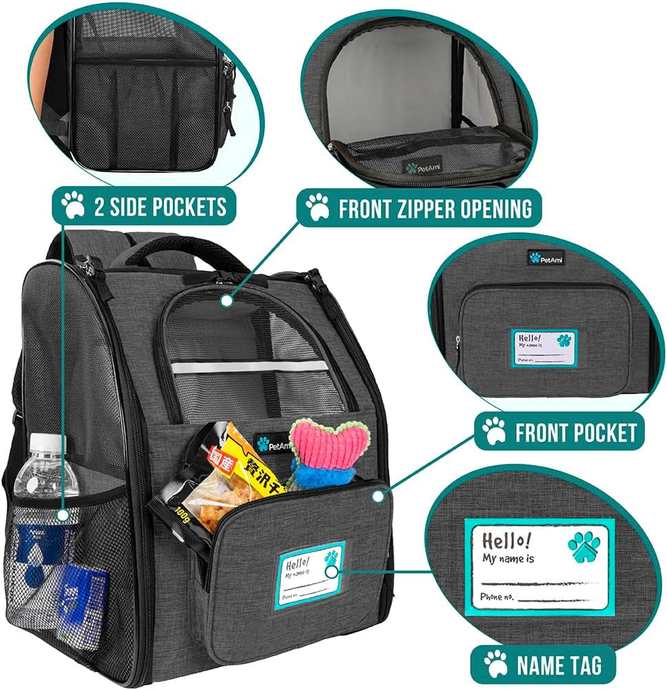 Dog Backpack Carrier Airline Approved Cat Pet Puppy Bag, Charcoal