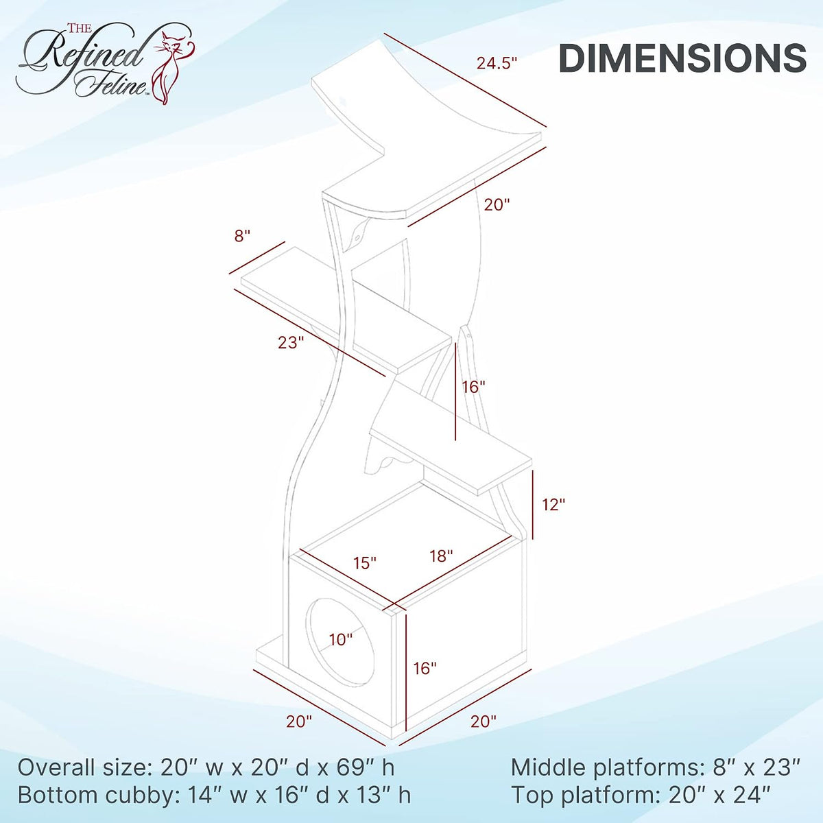 69 Inch Tall Smoke Gray Lotus Cat Tower, Multi-Level Modern Cat Tree for Indoor Cats with Scratching Post, Climbing Cat Condo with Cushioned Cubby