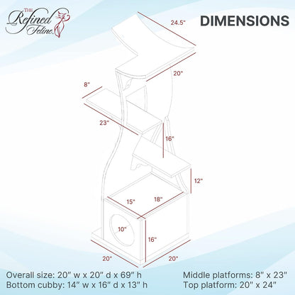 69 Inch Tall Smoke Gray Lotus Cat Tower, Multi-Level Modern Cat Tree for Indoor Cats with Scratching Post, Climbing Cat Condo with Cushioned Cubby