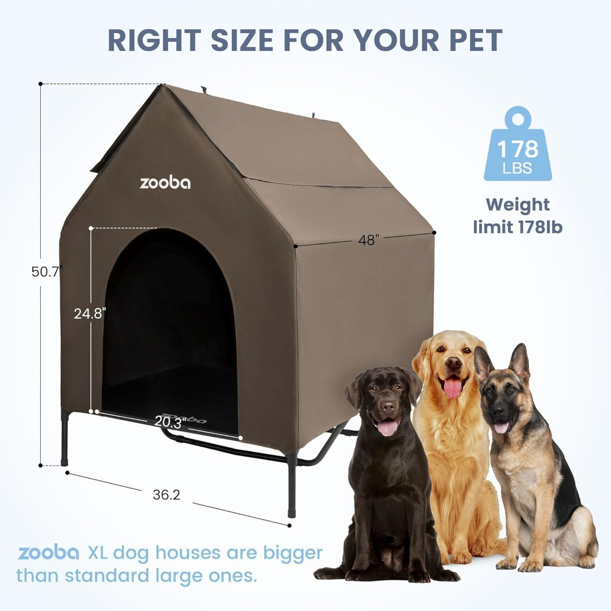 48In XL Dog House Outdoor, Elevated Dog Bed with Canopy, Brown
