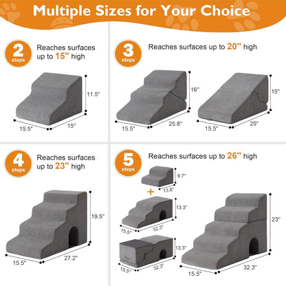 Dog Stairs for Bed 23'' H, 5-Step Dog Steps for High Bed, Grey