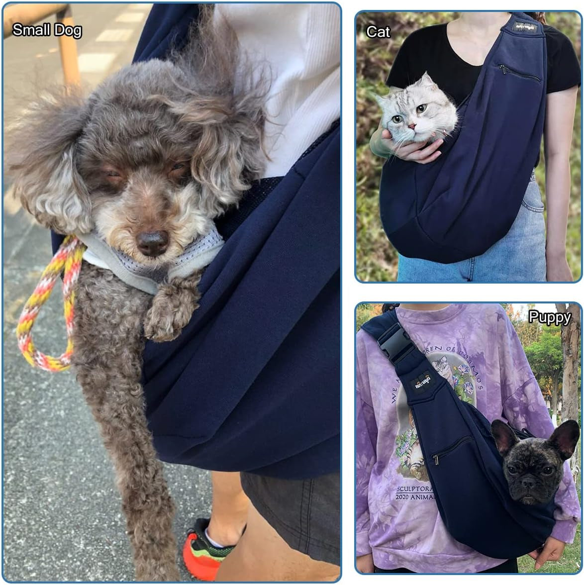 Pet Dog Sling Carrier - Breathable Mesh Travel Safe Sling Bag Carrier for Dogs Cats-Hands Free Pet Bag-Buckle Net Pocket Pet Bag (Blue)