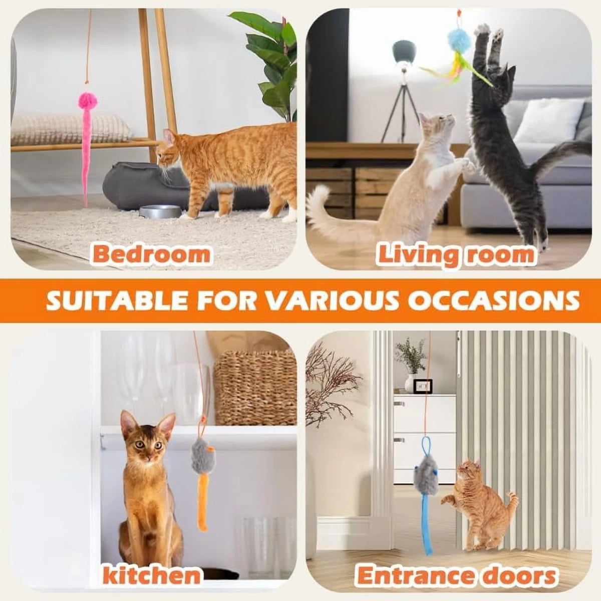 Interactive Pet Toy for Indoor Cats, Door Frame Hanging Cat Toy,Door Hanging Auto-Rebound Cat Toy, Retractable Kitten Teaser with 3 Catnip Mice