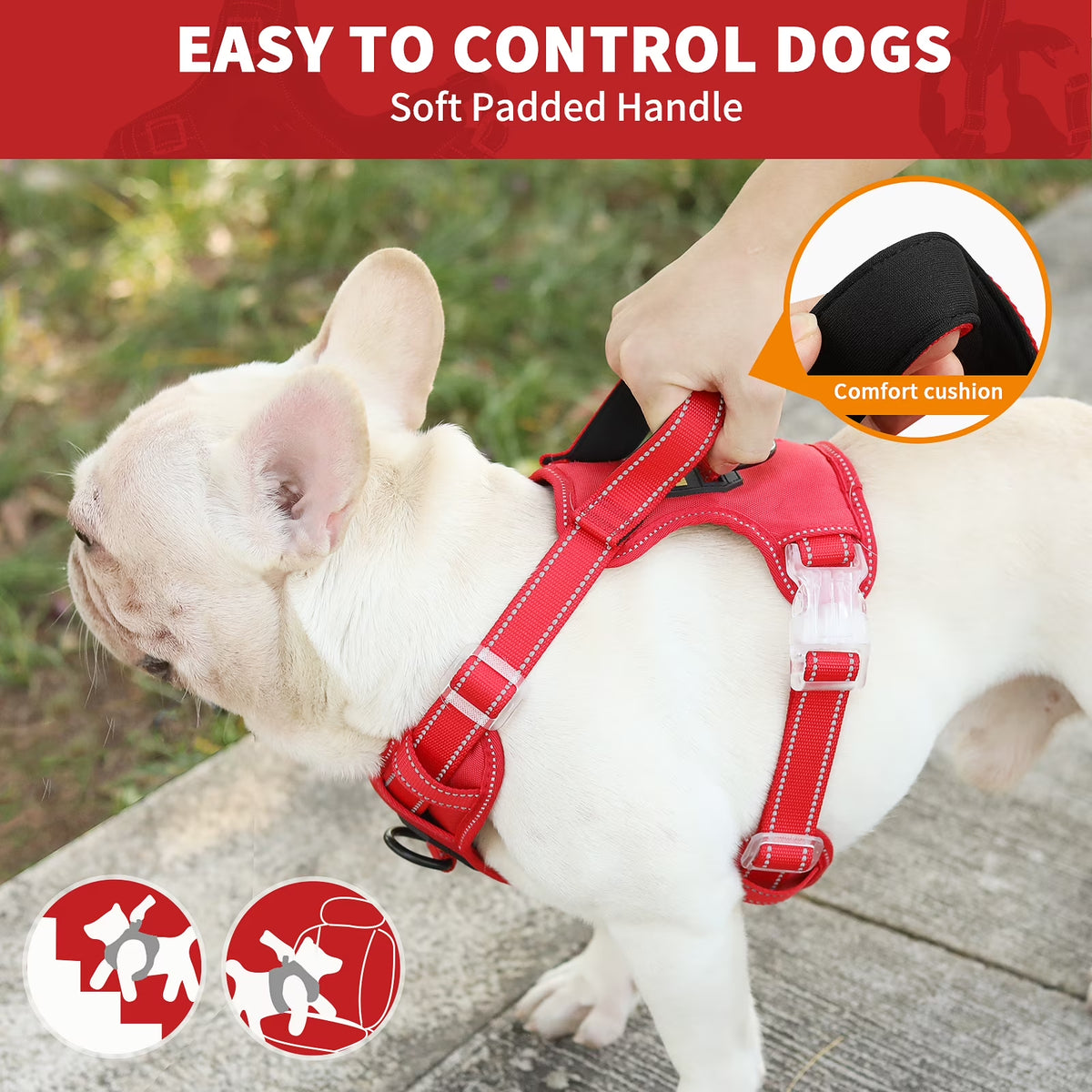 Reflective Dog Harness No Pull Dog Vest Harness with Handle,No Choke Adjustable Soft Padded Pet Vest for Small Dogs,Red Dog Galters