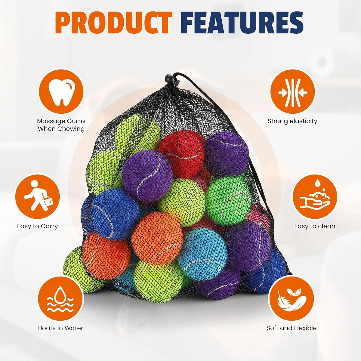 Colorful Tennis Balls for Dogs, 2.5 Inches, 16 Pack, Non Squeaky