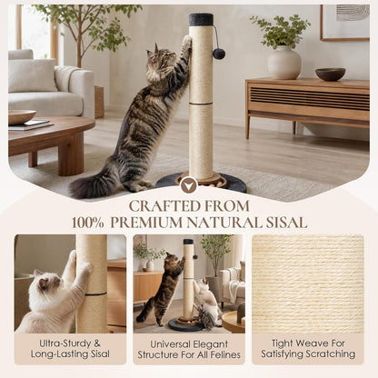Heavy Duty Cat Scratching Post, 35 Inch Tall Cat Scratcher Cat Tree Tower with Hanging Ball for Indoor Cats Adults,Sisal Scratching Post with Toys