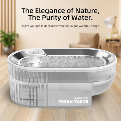 Cat Water Fountain Stainless Steel, 84Oz/2.5L Automatic Cat Water Fountain with Visible Water Level, Ultra Quiet Low Power Cat Water Bowl & Cat Water Dispenser (White)